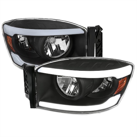 Spec-D Tuning HEADLIGHTS WITH LED BAR MATTE BLACK HOUSING CLEAR LENS, 2PK 2LH-DGP06JM-G3-GO